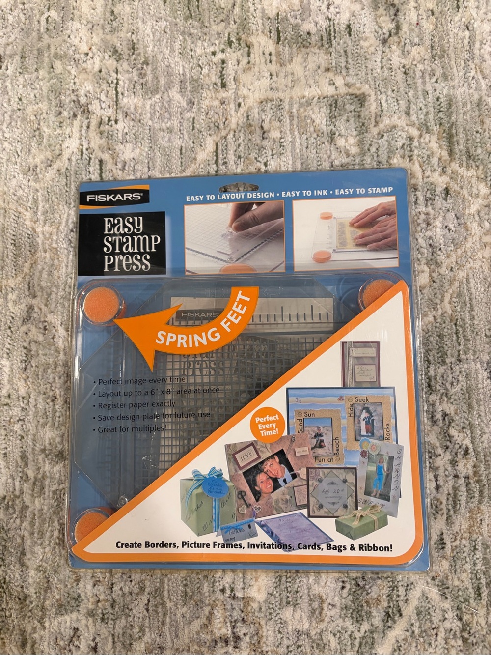 Fiskars Easy Stamp Press - Blue Base with Orange Accents